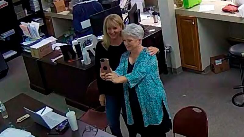 FILE - In this Jan. 7, 2021, image taken from Coffee County, Ga., security video, Cathy...
