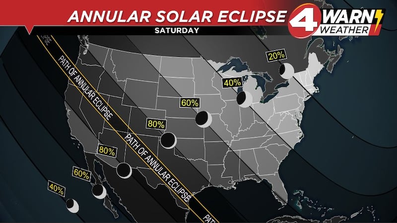 Percentages of the sun covered by the eclipse across the continental United States.
