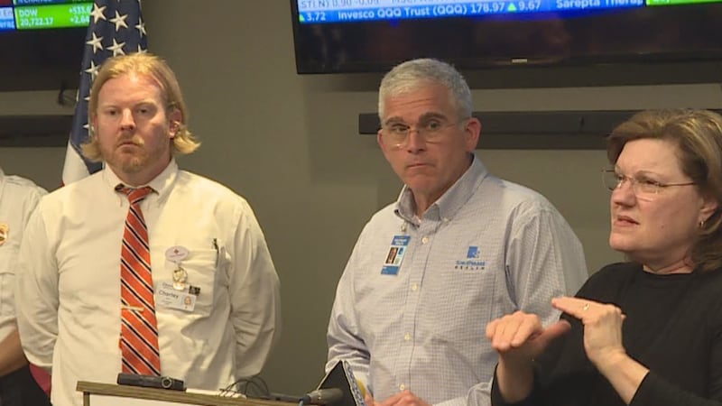 Charley Tew, representing Flowers Hospital, and Southeast Health CEO Rick Sutton discuss...