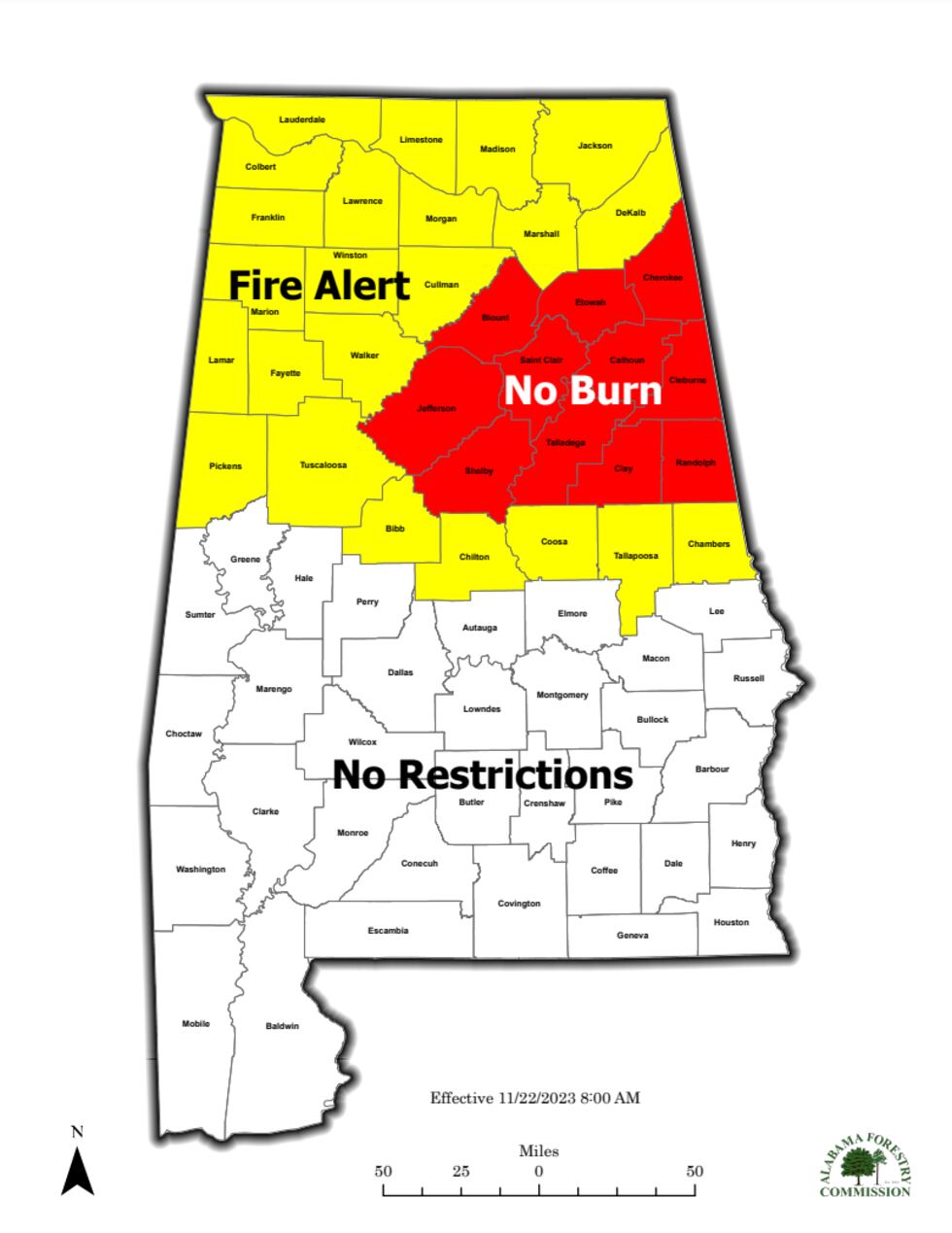 In updated guidance from the Alabama Forestry Commission released on Tuesday, the 33 counties...