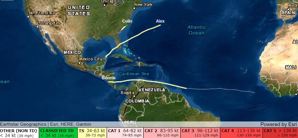 Tropical storm paths