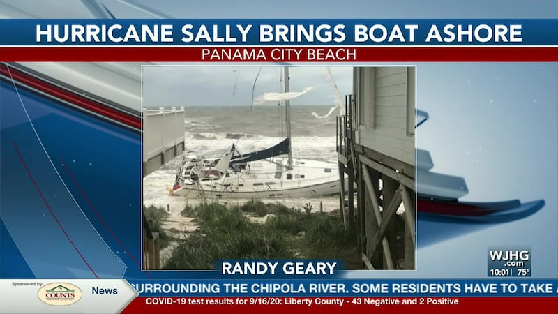 A sailboat from Tampa washed ashore here in Panama City Beach during Hurricane Sally
